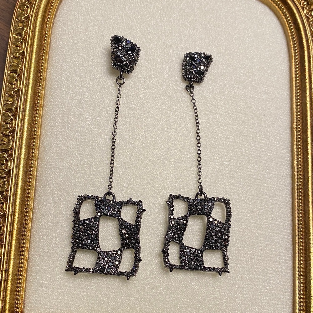 ALEXIS BITTAR Black Encrusted Modern Georgian Checkerboard Drop Earrings- NWOT